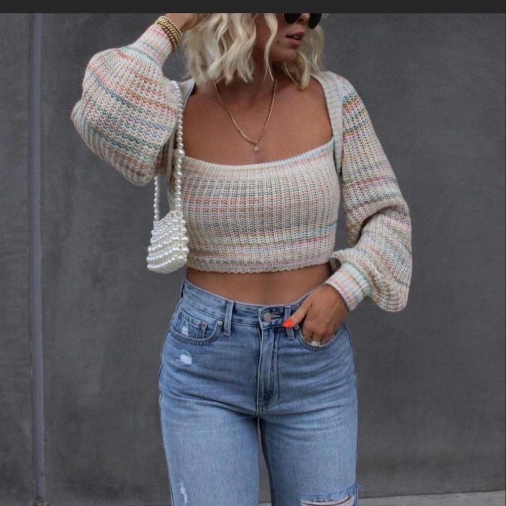 🩷 Lane 201 Boutique Major Babe Sweater Multicolor Knit Crop Top Size Small, Cute - Picture 3 of 11